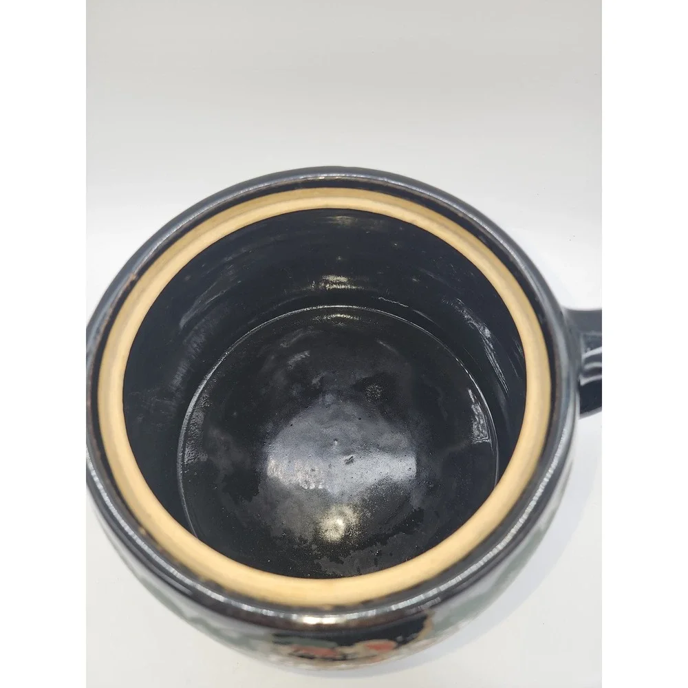 Vintage Hand Painted Ceramic Bean Pot Cookie Jar Black with Grapes and Lid